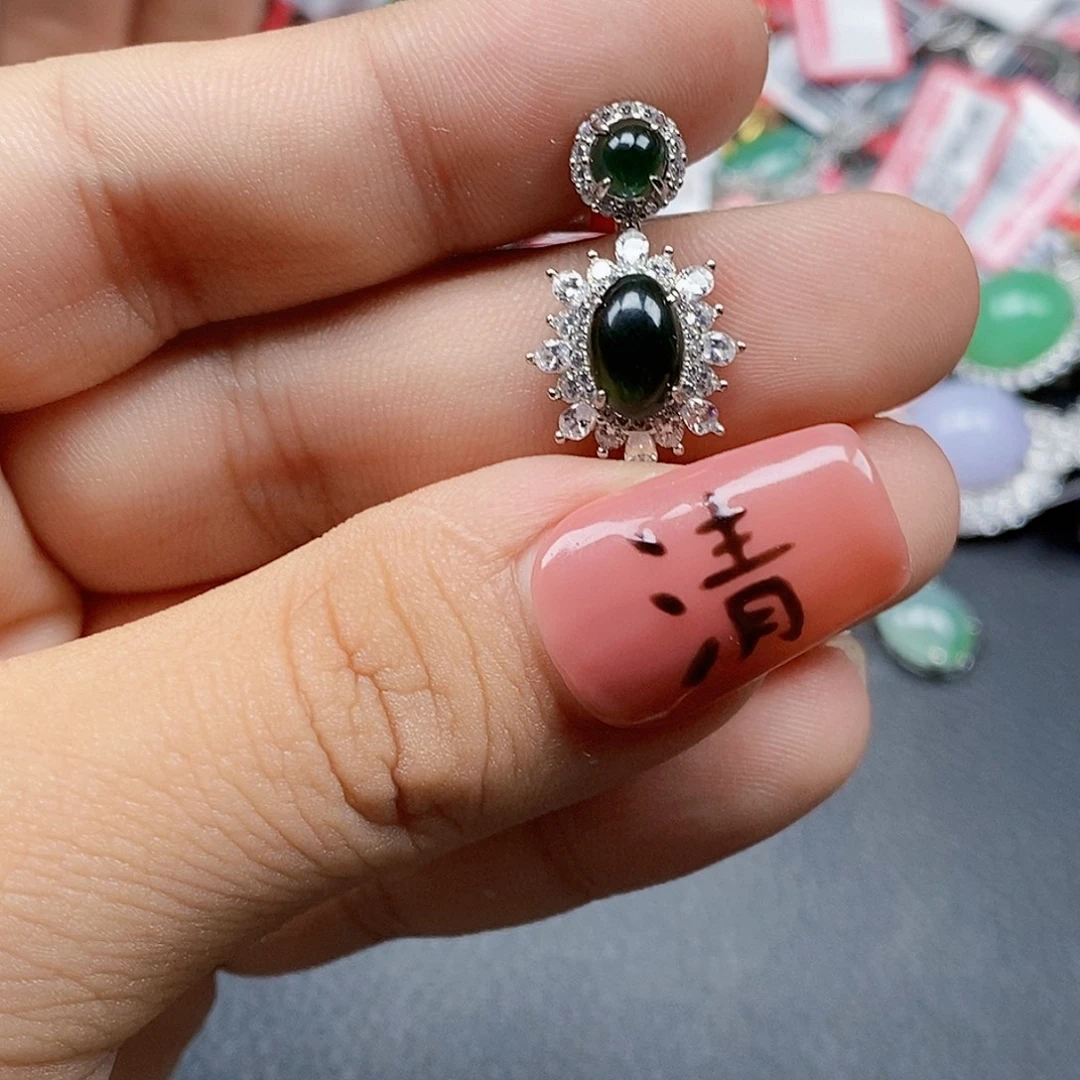 翡翠银S925镶嵌戒指天然A货缅甸翡翠