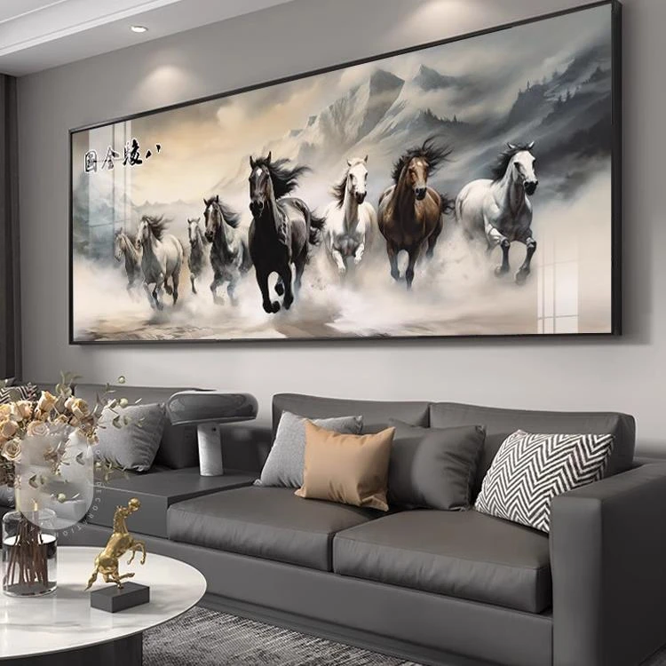 办公室画八骏图书房背景墙大气挂画装饰画沙发客厅大幅马到成功