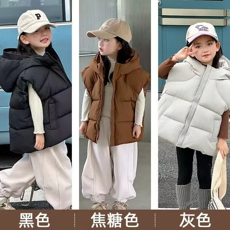 【现货】儿童秋冬季新款连帽韩版宽松加厚保暖五防马甲面包服