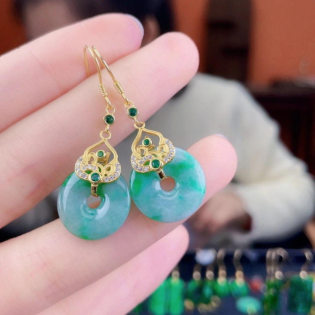 翡翠银S925镶嵌耳饰