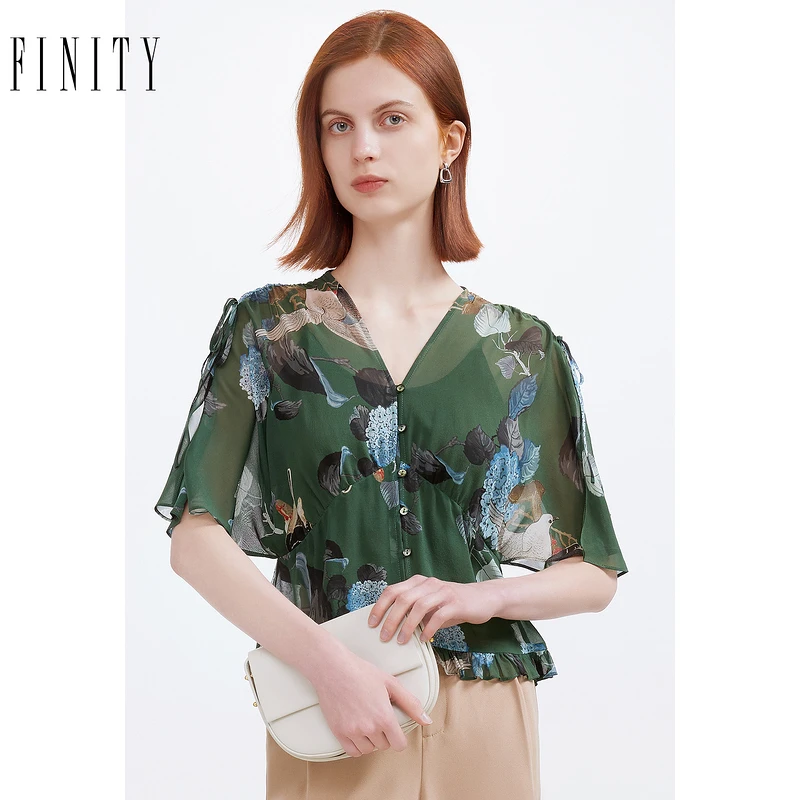 【粉丝专享】FINITY 真丝桑蚕丝衬衫轻奢大牌短袖衬衣 F20UCT129T