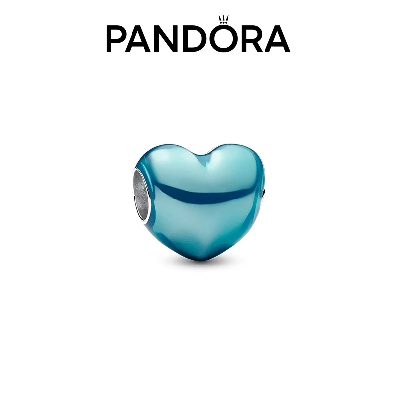 PANDORA/潘多拉 925银银制品 浅蓝心串饰金属质感DIY可爱百搭个性