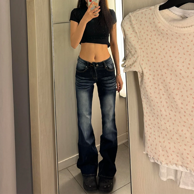 微胖mm设计感怀旧辣妹拖地牛仔裤女夏季新款高个子显瘦百搭阔腿裤