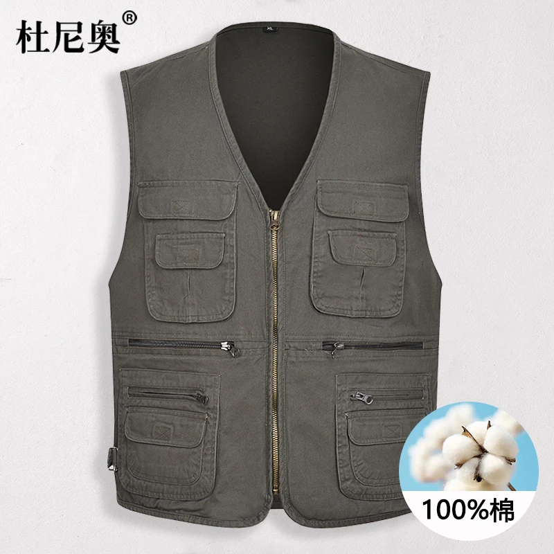 中老年人爸爸纯棉马甲春夏季男士多口袋休闲工装马夹户外钓鱼背心