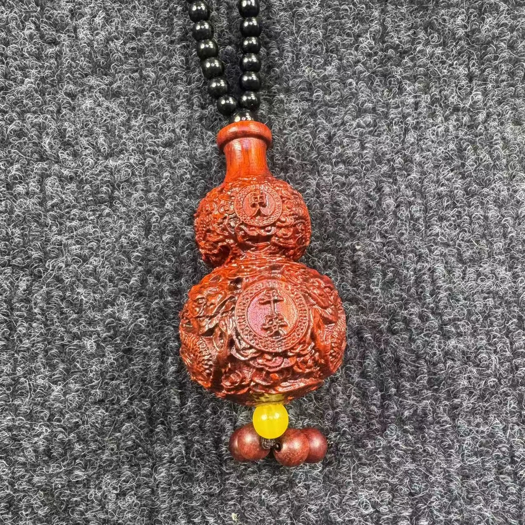 小叶紫檀葫芦手工雕刻龙行天下车挂吊坠手把件
