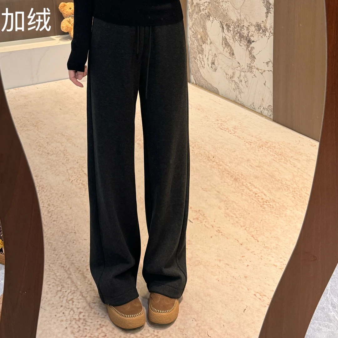 宿慕SUMU糯米裤加绒加厚松紧腰阔腿裤10-15新款时尚休闲长裤6701