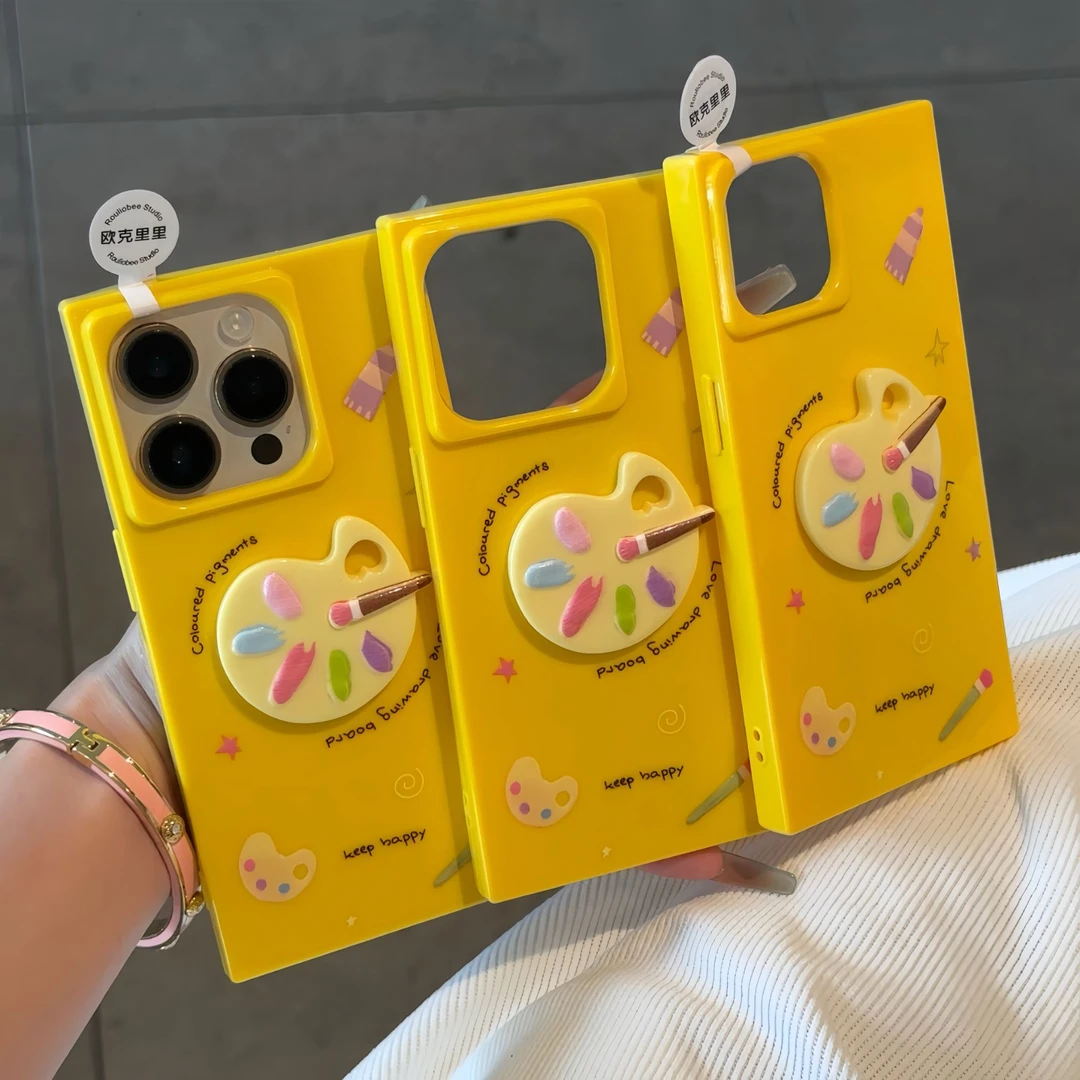 BANCA颜料调色板公仔苹果15/16promax手机壳冰晶方块14/13/12