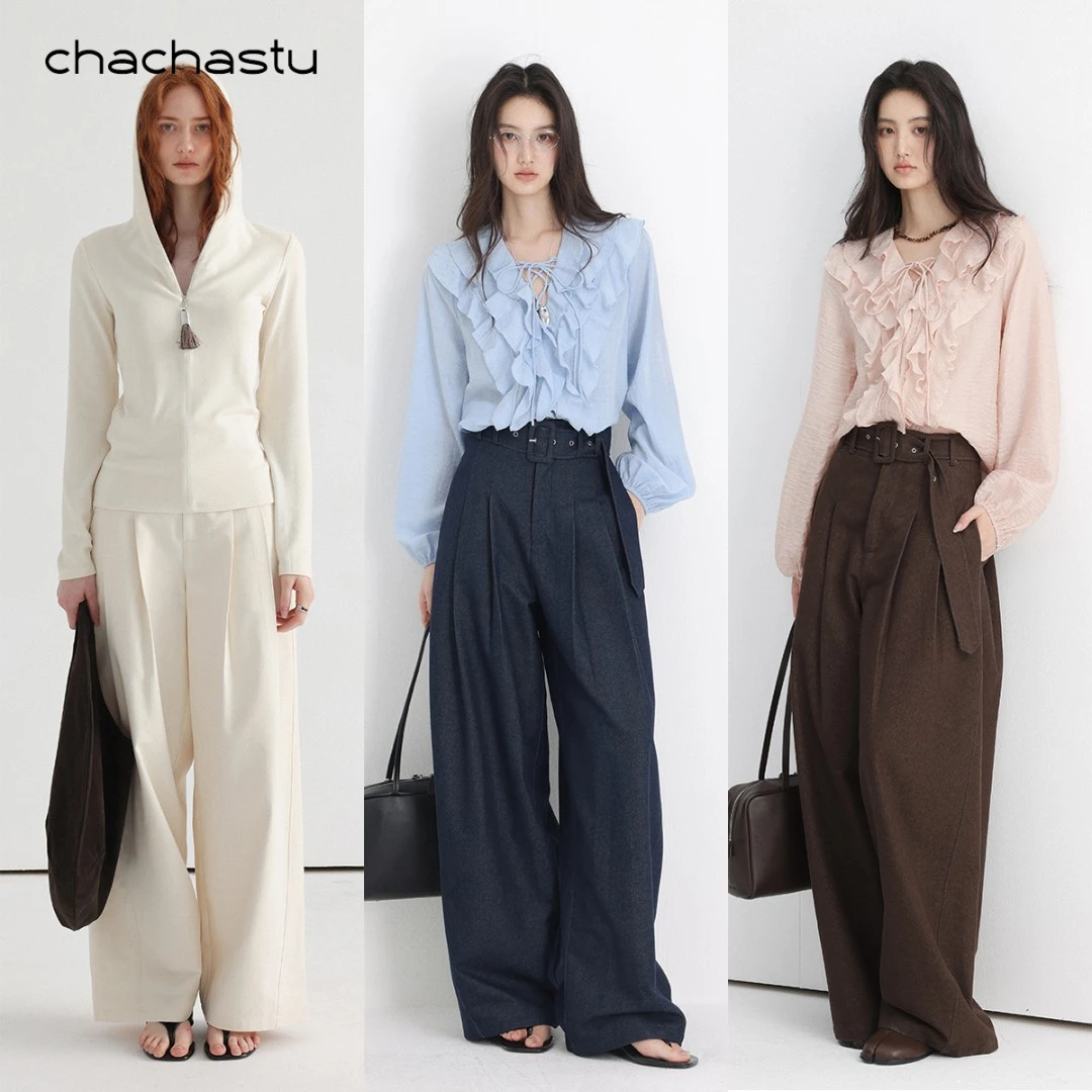 CHACHASTU【立秋】拿铁咖 立体分割线打褶水洗阔腿裤秋冬款 3色！K14