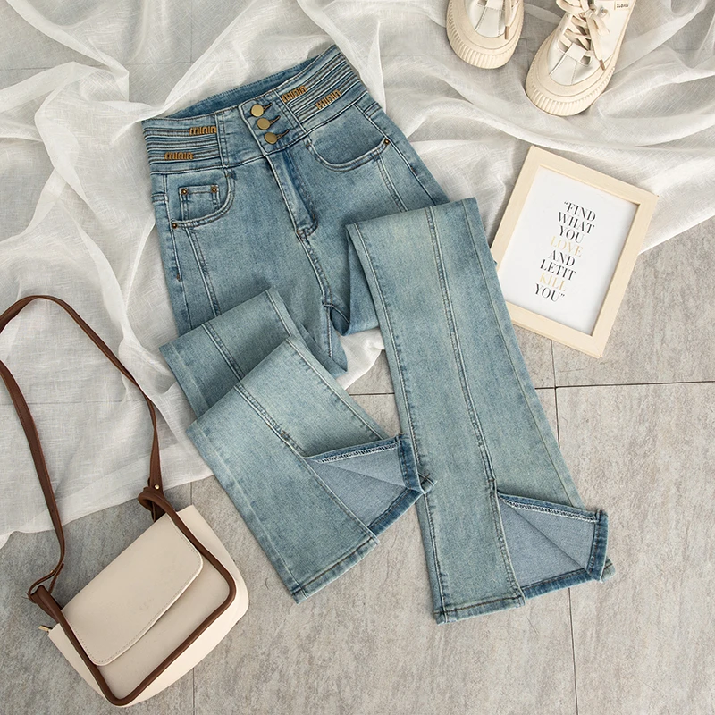 高腰微喇叭牛仔裤女2025年春季新款修身显瘦紧身喇叭9683