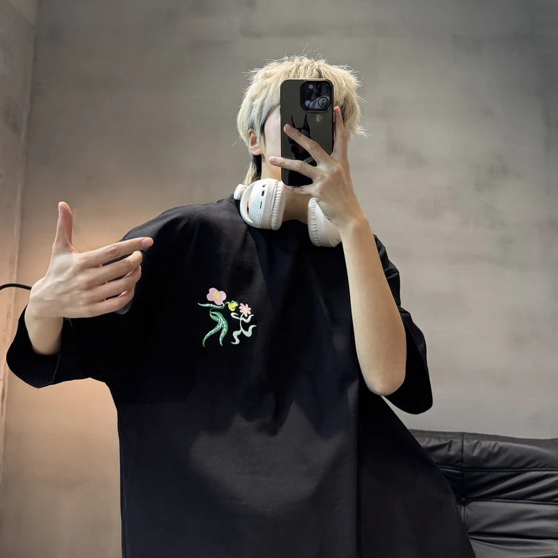 夏季纯棉美式短袖男休闲百搭重磅国潮痞帅文艺青年中性风情侣T恤