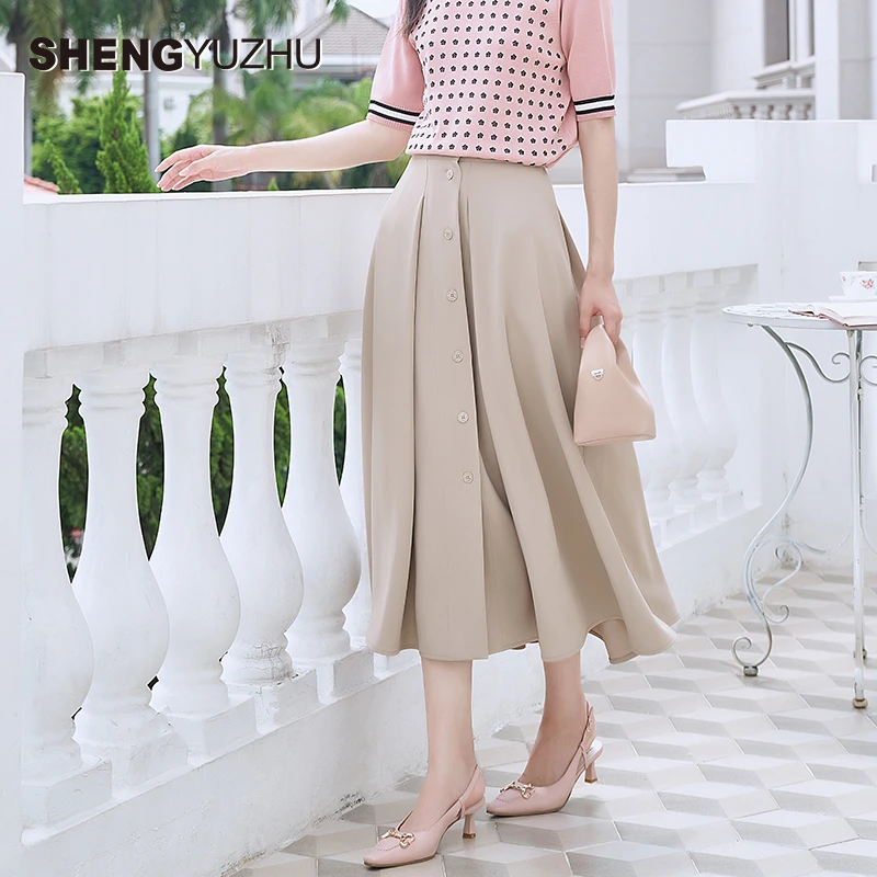 声雨竹官方旗舰店2025年新款半身裙A字裙女纯色中裙商场同款裙子