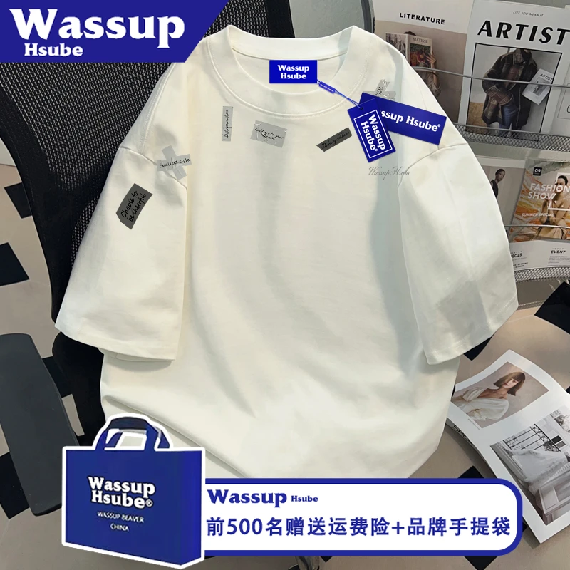 WASSUP HSUBE创意图案印花短袖夏白色宽松潮牌T恤ins男女纯棉上衣