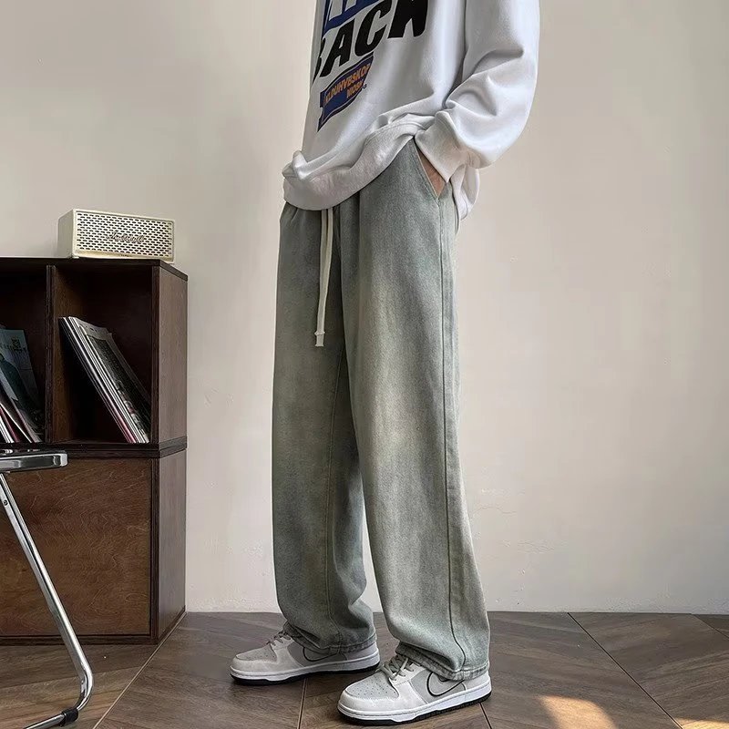 牛仔裤男秋季宽松裤子美式复古高街水洗长裤特控