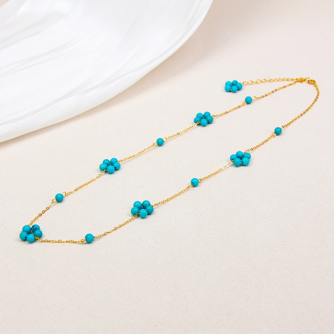 睡美人绿松石圆珠满天星项链珠子直径4mm+LX10-56