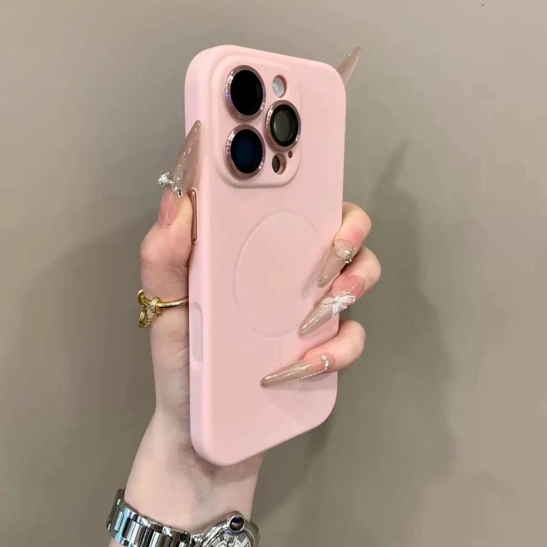 高级感全包一体按键适用苹果16promax手机壳15pro磁吸14/13软胶粉