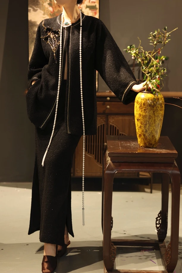 {李小姐} 小香风高端国风气质钉珠外套+半身长裙设计师