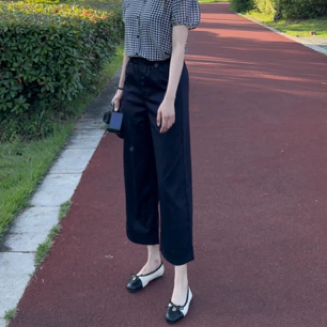 夏季女士百搭简约九分裤阔腿裤春夏秋休闲裤