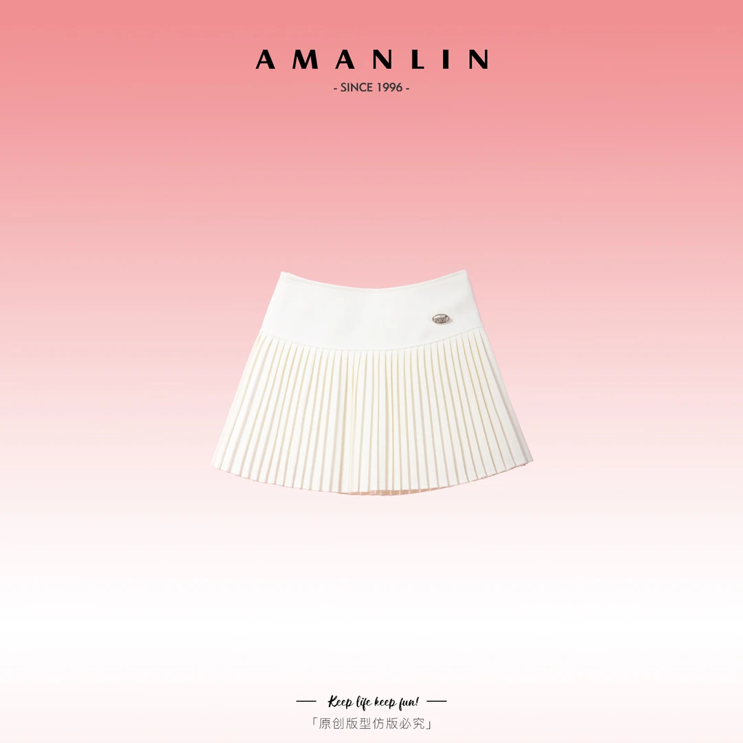 AMANLIN/阿谩琳春夏高腰纯色显瘦修身半身裙欧若风百褶裙Y595972