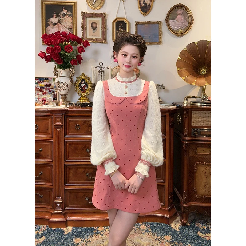 一生罗曼【奶油甜桃2.0】法式复古甜美高级感气质长袖连衣裙L1585