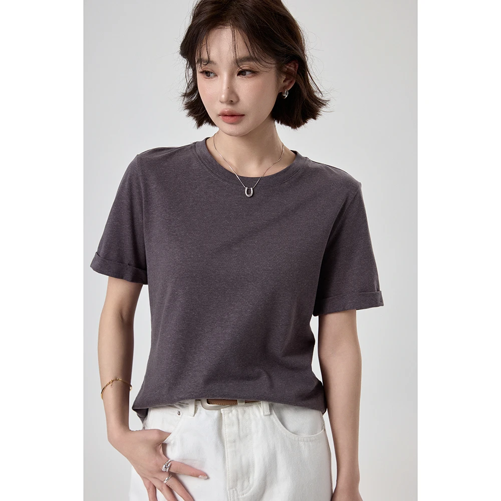 【斯克呐】“莱赛尔天丝”高品质圆领舒适百搭宽松短袖打底T恤01064