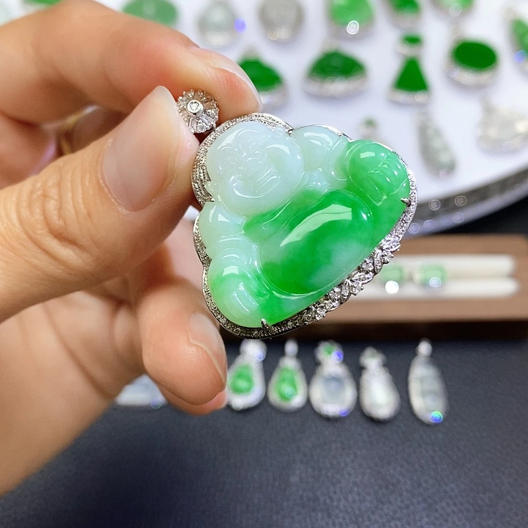 翡翠18K金镶嵌吊坠(不含链)