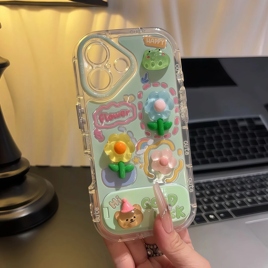 BANCA青蛙花朵镜子支架适用苹果16手机壳iPhone15小米14vivo华为