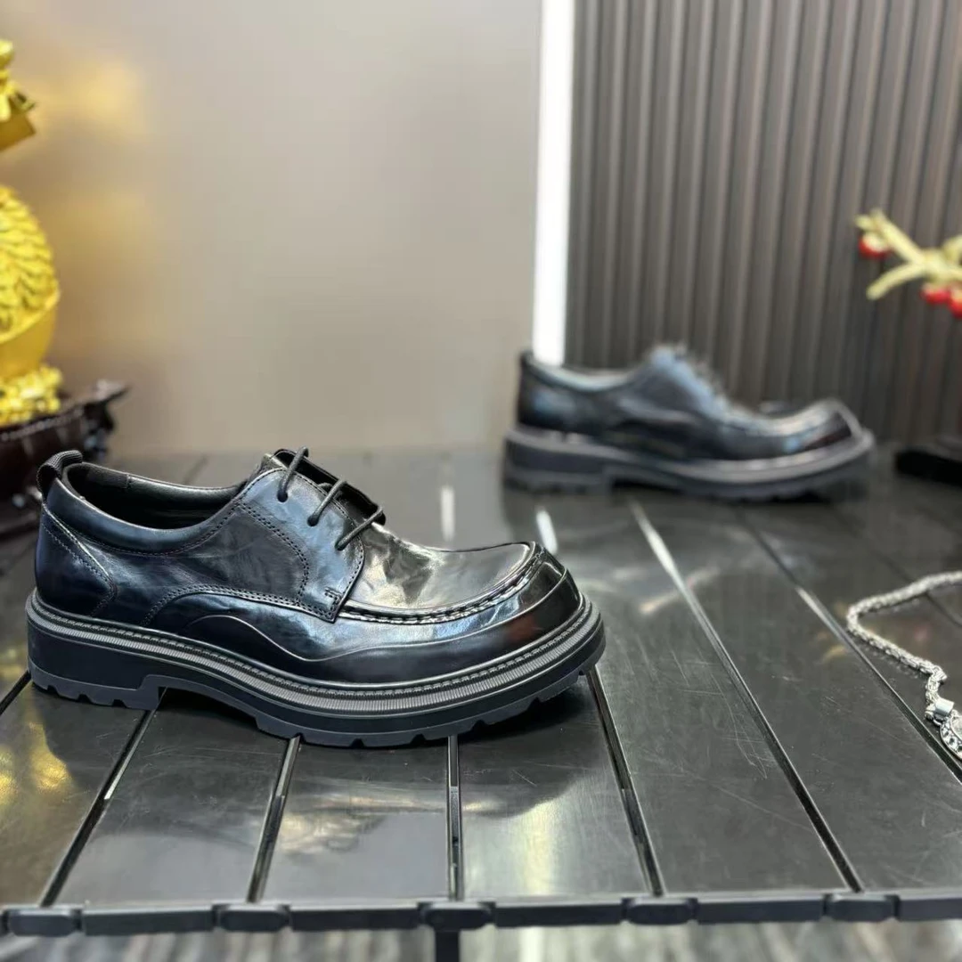 2025秋季新款男士时尚厚底大头商务休闲皮鞋男鞋