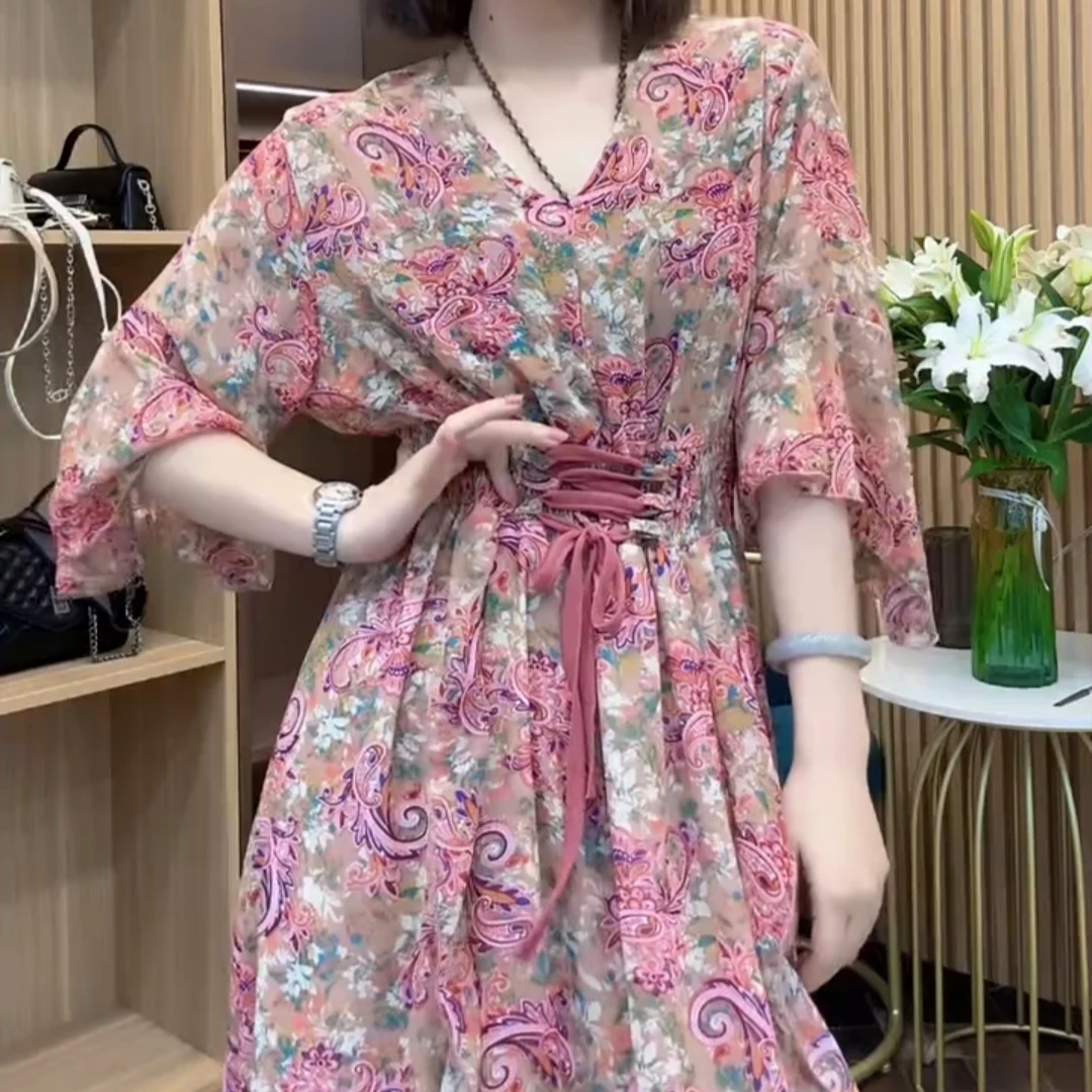 夏季印花碎花法式秋季时尚连衣裙洋气复古裙子大码