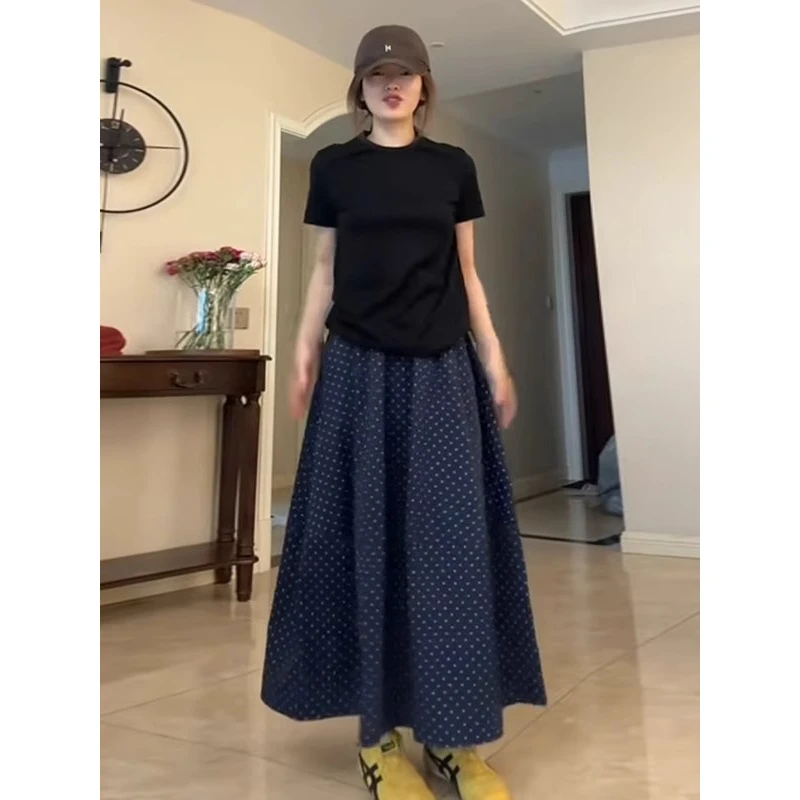 大码高腰波点半身裙女春夏薄款胖mm梨形身材遮胯显瘦中长款a字裙