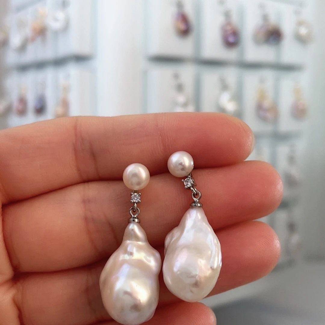 淡水珍珠天然珍珠巴洛克银S925镶嵌欢*