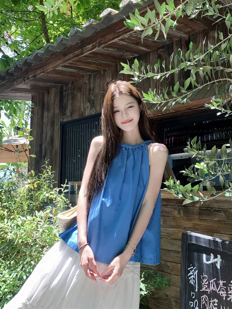 敏敏推荐 甜美减龄韩系百搭编织挂脖设计吊带宽松女夏季背心