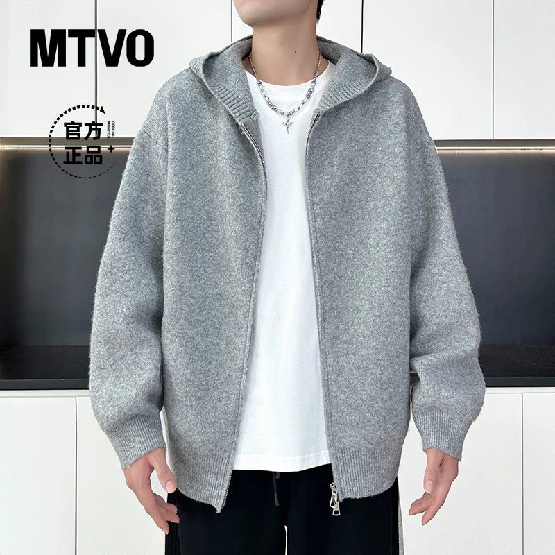 MTVO迈特优秋季运动毛衣针织宽松针织衫秋季韩版连帽男生毛衣开衫