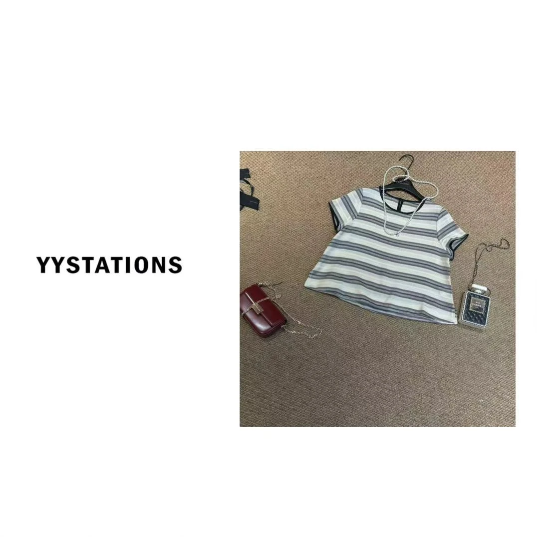 YYSTATIONS 【春晓】韩版冰丝设计感夏季圆领薄款针织短袖-9286