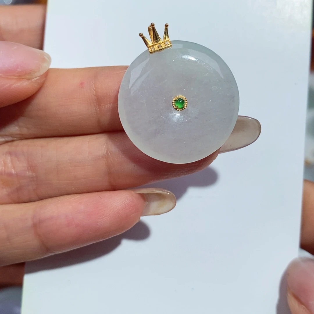 翡翠18K金镶嵌颈饰平安扣吊坠