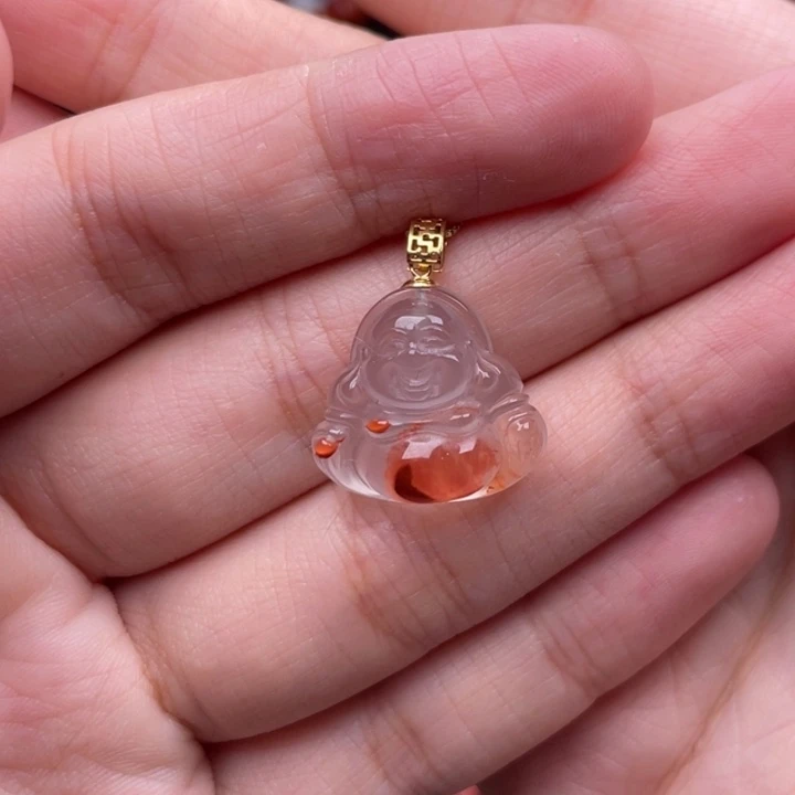 南红玛瑙18K金镶嵌珠宝奇石佛公吊坠