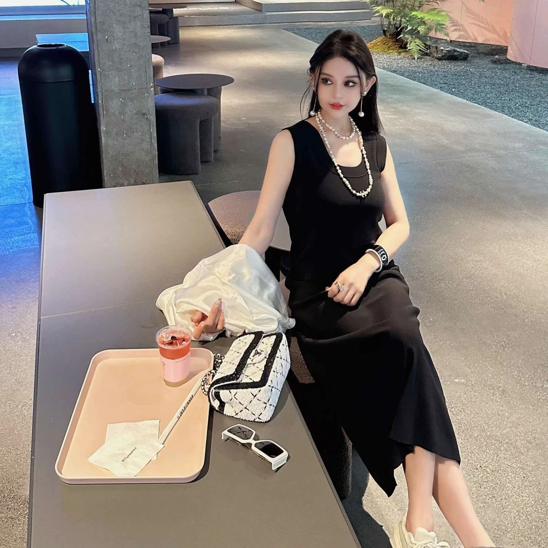 姗蔓深圳原版/558瘦到没烦恼~肯豆无袖长短款针织长裙 冷水洗