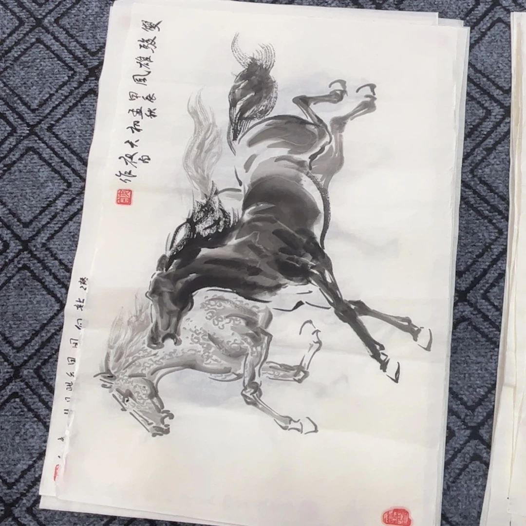 国画四尺三开花鸟作品