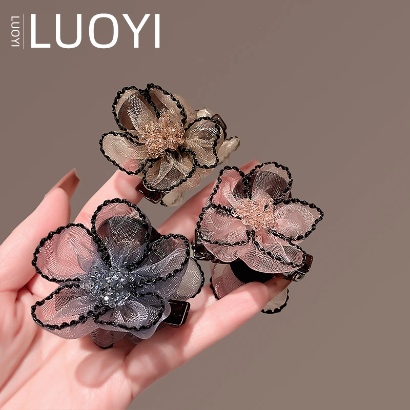 新款抓夹韩国超仙中号发卡花朵小抓夹刘海夹后脑勺半扎发夹头饰