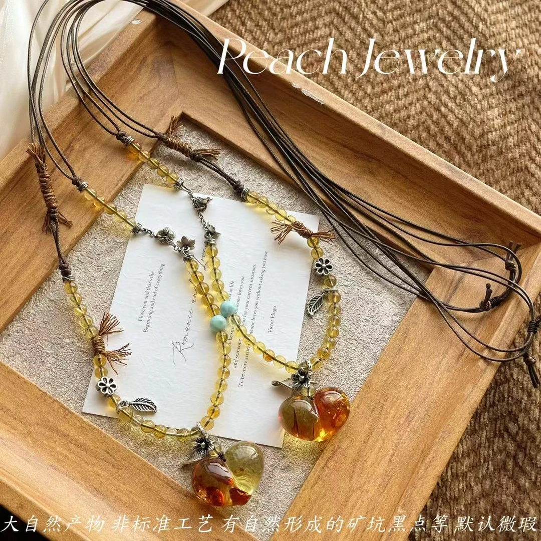 花珀爱心蓝珀海纹石可调节项链 H744 多样性发一颜色微差