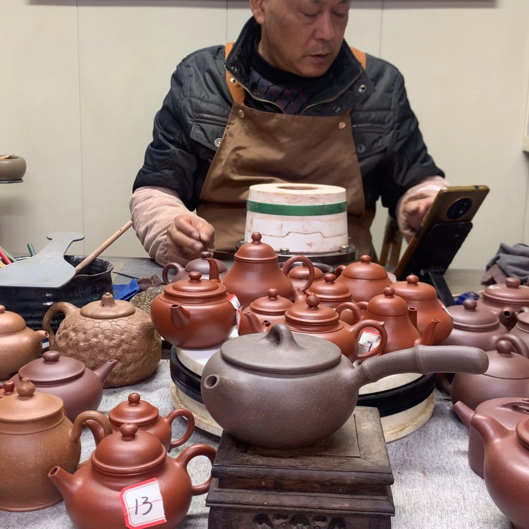 紫泥茶壶侧把壶半手工制作