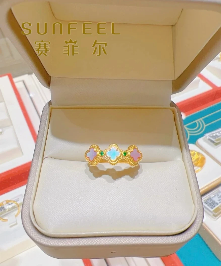 SUNFEEL/赛菲尔万足®古法螺钿工艺四叶草戒指  秋季优惠