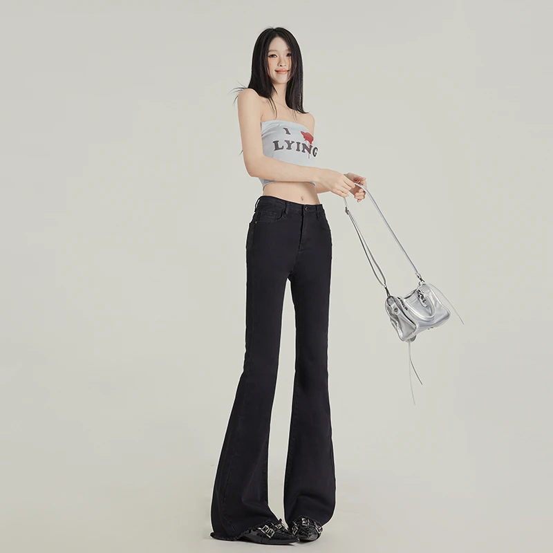 2025夏天上新春季辣妹低腰美式修身微喇显瘦毛边牛仔拖地裤女弹力