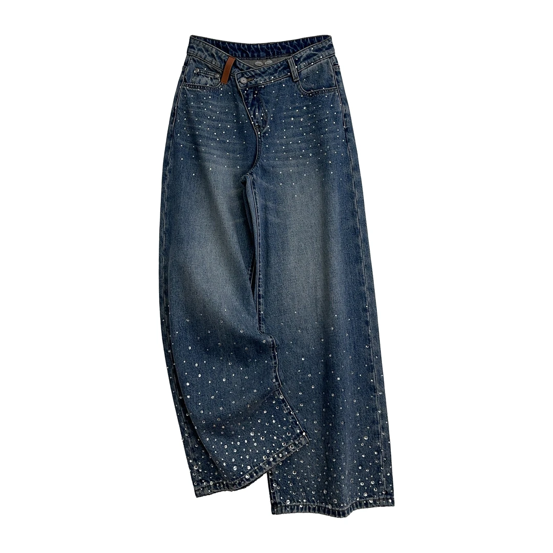 满天星海蓝阔腿裤2025年新款蓝色系中高腰窄版阔腿裤女显瘦