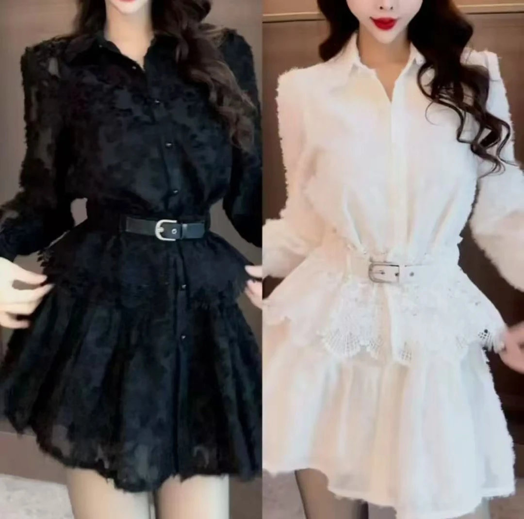 大码法式气质重工蕾丝连衣裙收腰显瘦翻领2025新款连衣裙«好物推