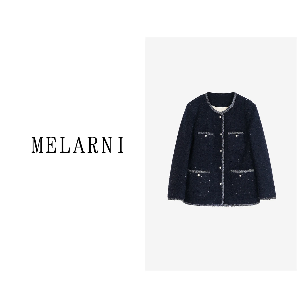 MELARNI/气质秋冬短款轻奢时尚百搭羊绒小香风羽绒外套MLN11623