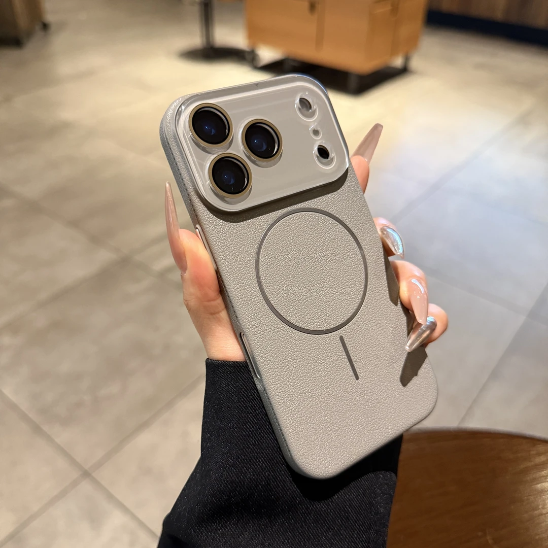 钛灰色荔枝纹适用苹果17promax手机壳磁吸充电细圈全包镜头膜高级