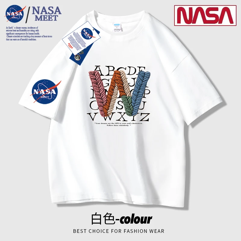 NASAMEET短袖男欧若风短袖T恤潮流ol情侣百搭圆领白色宽松半袖ins