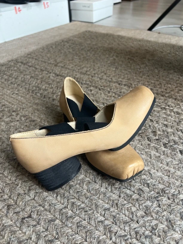 猪鼻子高跟芭蕾舞鞋里外全马皮鞋子明星款单鞋