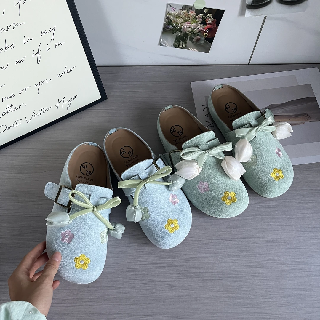 郁金香刺绣少女风夏季半拖勃肯鞋2025夏季透气圆头百搭一脚蹬拖鞋