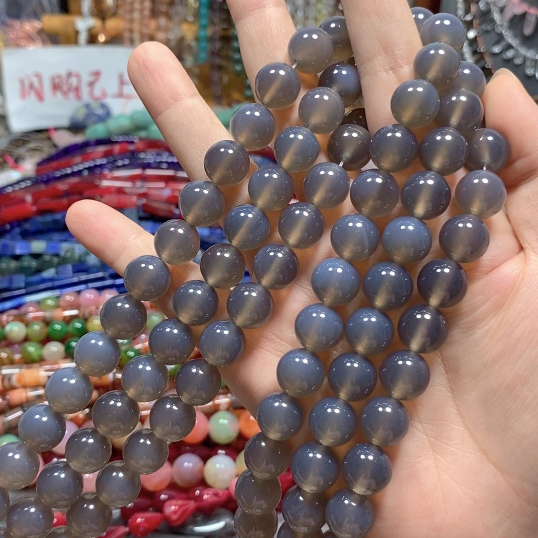 玛瑙/玉髓合金珠宝半成品灰玛瑙一条卡12mm